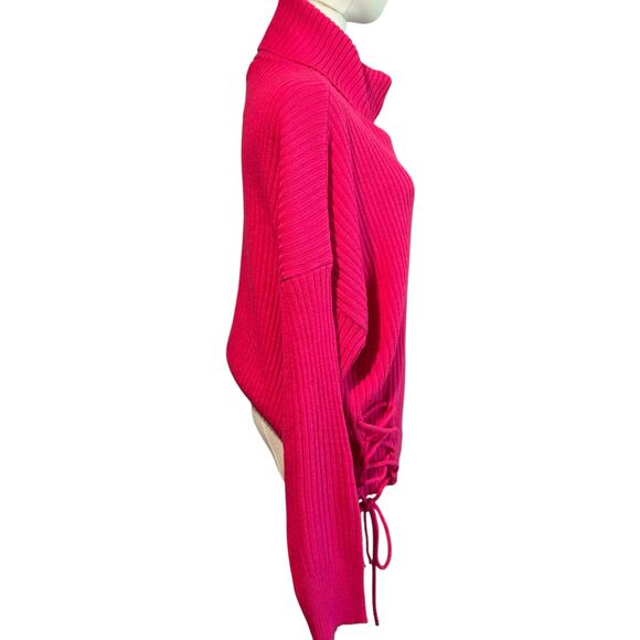 Turtleneck Fuchsia Sweater Cropped Tie Sides Ribbed Knit Office Runway 7 SZ 1X - Picture 10 of 11